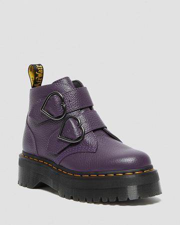 Dr Martens Devon Heart Leren Platform Laarzen Dames Paars | NL 544GSO